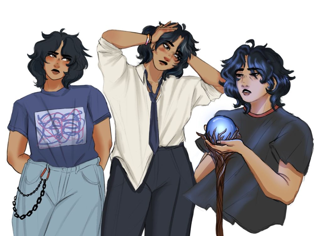 My character Merlyn in three poses