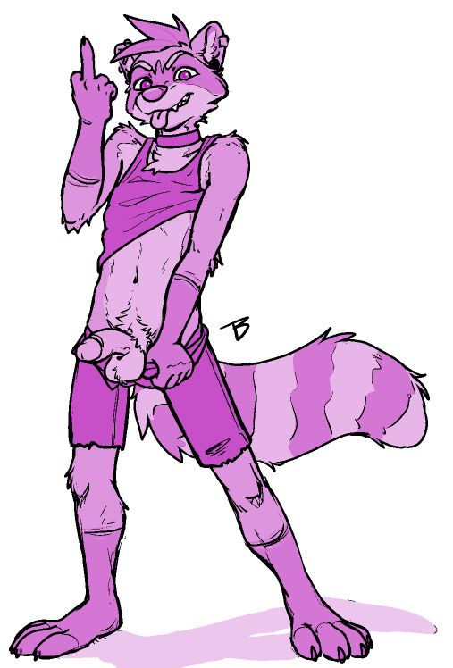 Trowzer grinning and sticking his tongue out while he pulls down his shorts enough for his cock to flop out. Also he's flipping you the bird but like, in a flirty way.