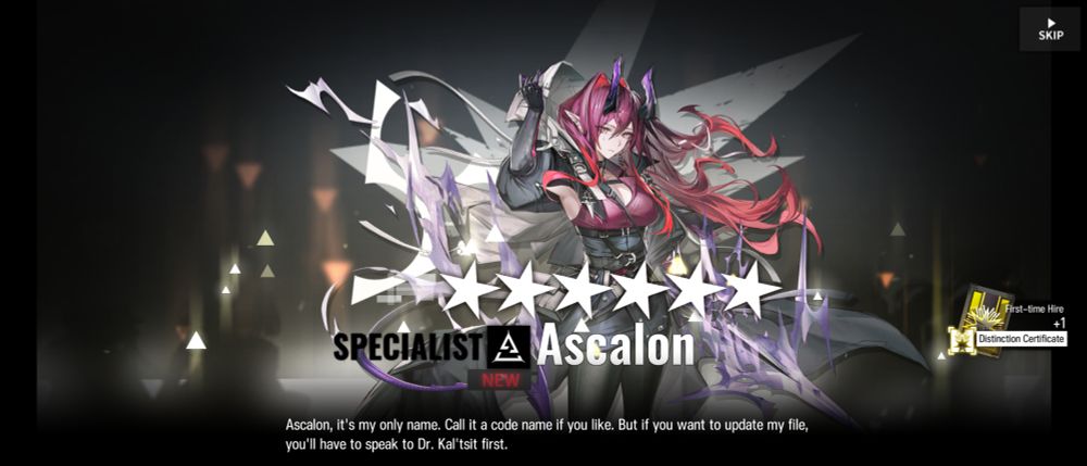 Ascalon being obtained in Arknights.