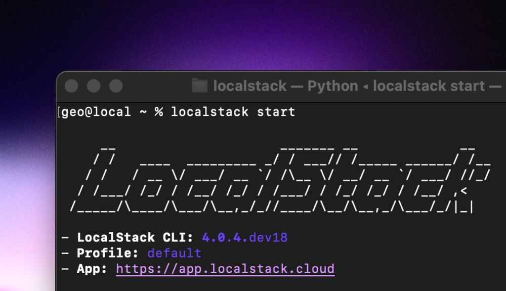 Terminal output of the start command in the LocalStack CLI