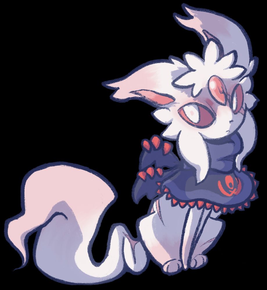 Twelve, an ablinistic Espeon with a cracked gem. 
In this art specifically, Twelve is rendered and sits, staring up at the viewer.