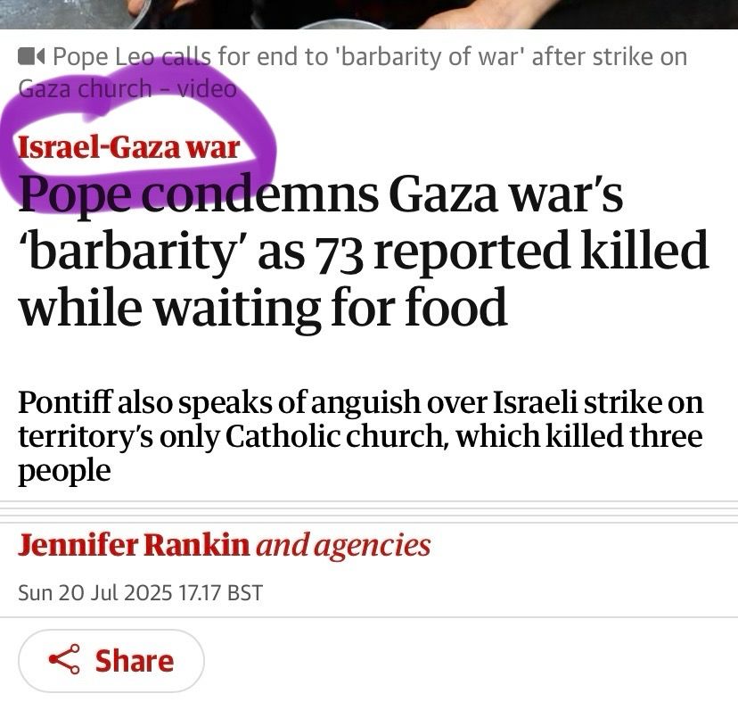 Screenshot of a Guardian article that still refers to the genocide as a “war” between two forces…