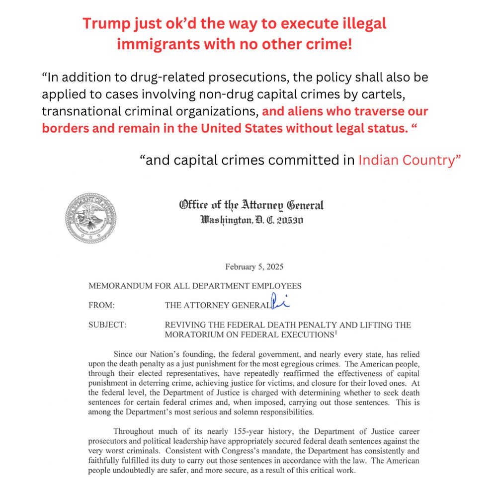 Attorney General Bondi signed this memo, available on the DOJ website that legalizes the execution of any illegal immigrant with no crime.