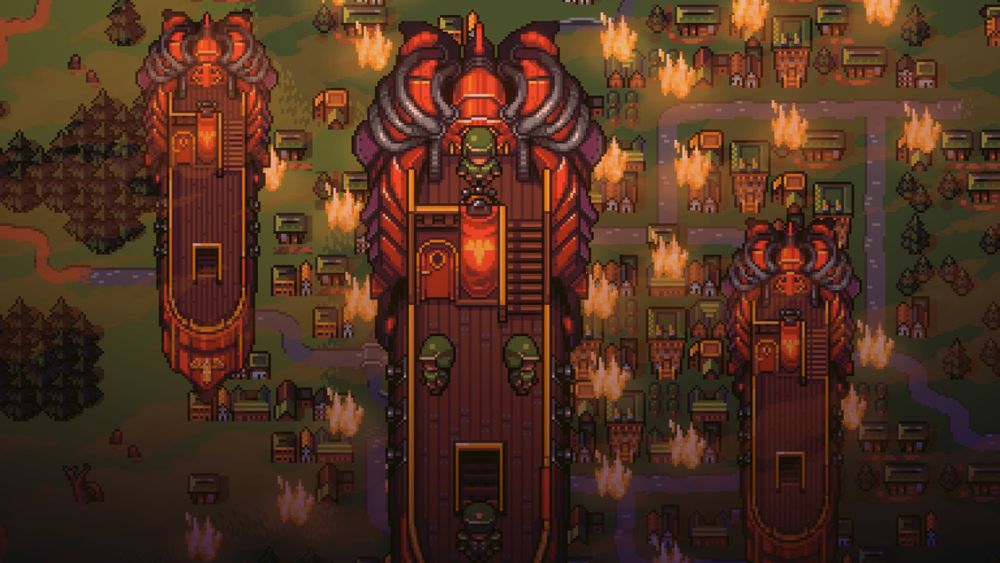 Airships bombing a city below them
