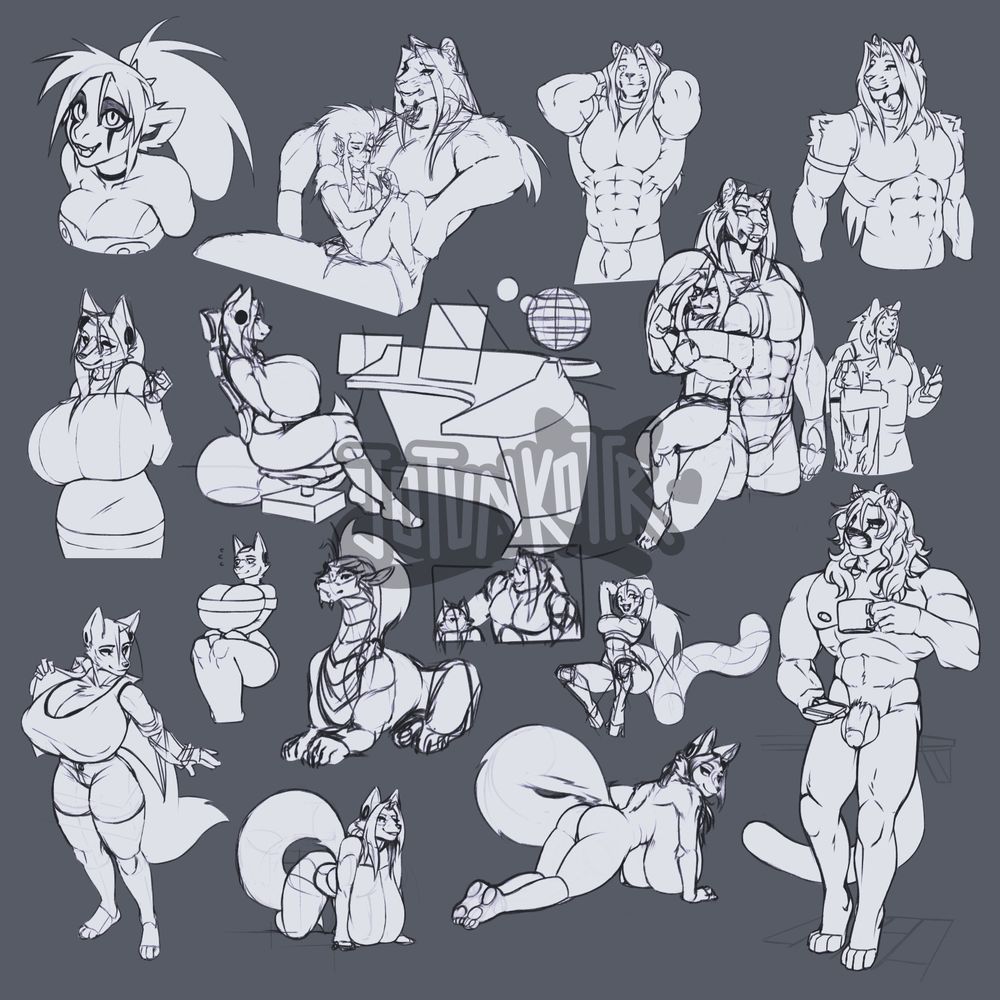 Some sketches I've made over the year. Mostly of Chai, Kottr, and Svey, but some appearances of HydraHeads and Freekilli's characters as well.