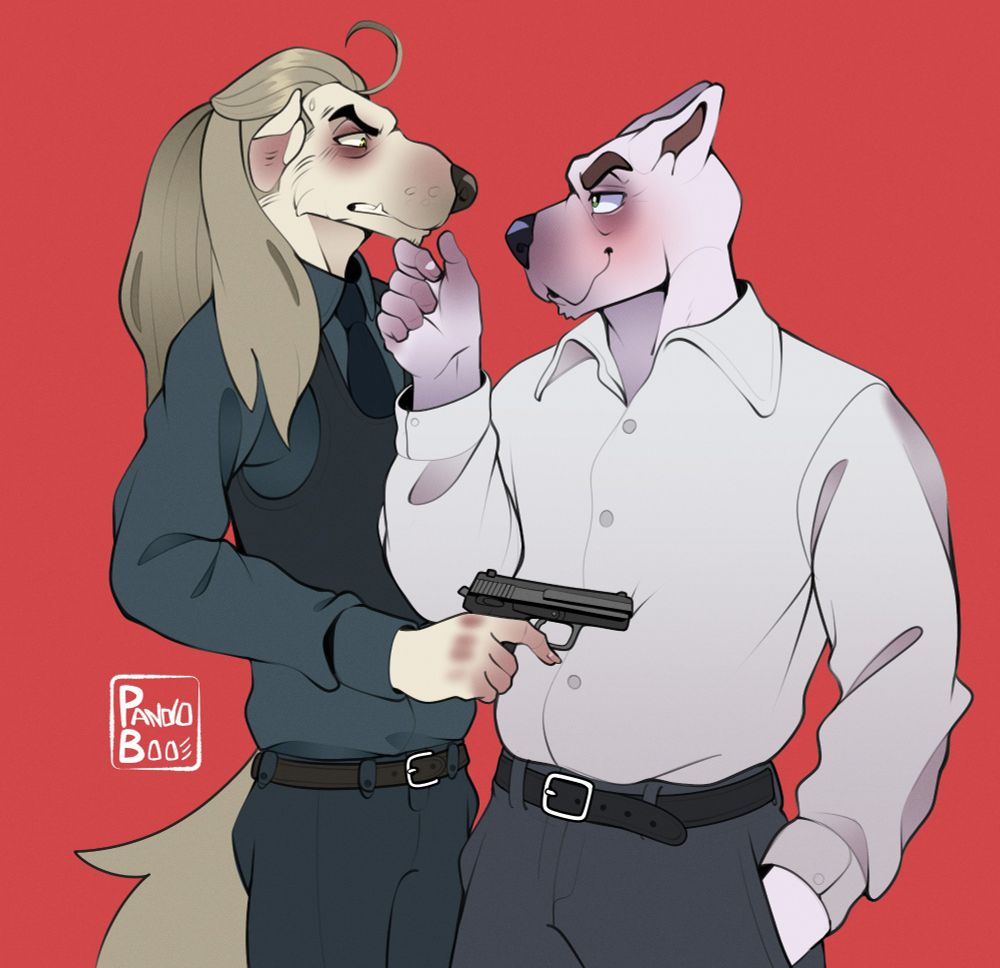 Gay drawing of some gay old dogs, Fenriz (left) and Derek (right)