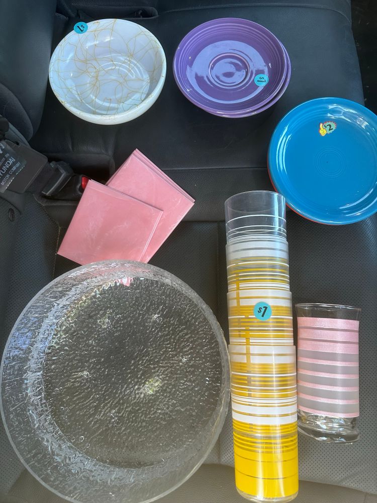 $15 vintage haul of bowls, cups, plates and antique tiles
