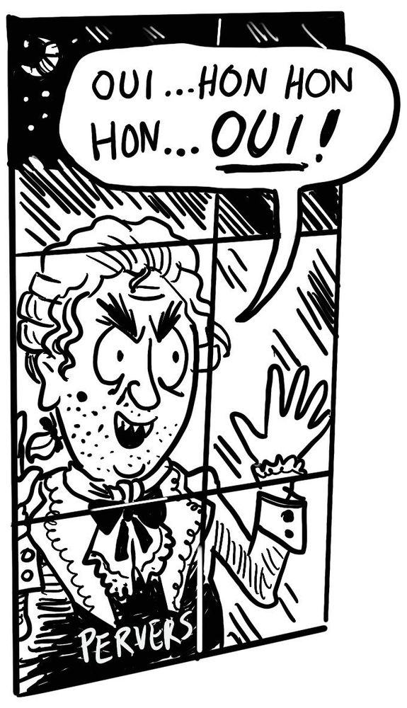 French version of the Sicko meme, a man in 18th century clothing leering through a window and saying "Oui... hon hon hon... OUI!"