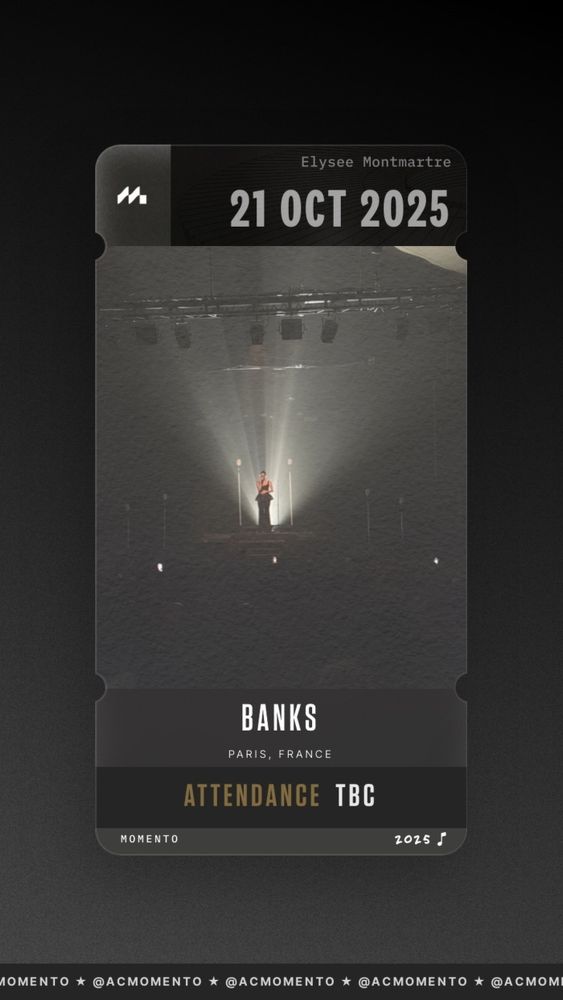 A ticket for a concert by Banks on October 21, 2025, at Elysee Montmartre in Paris, France.