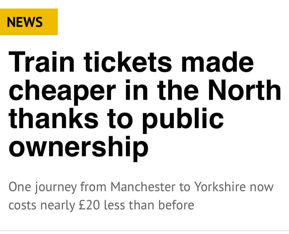NEWS
Train tickets made cheaper in the North thanks to public ownership
One journey from Manchester to Yorkshire now costs nearly £20 less than before