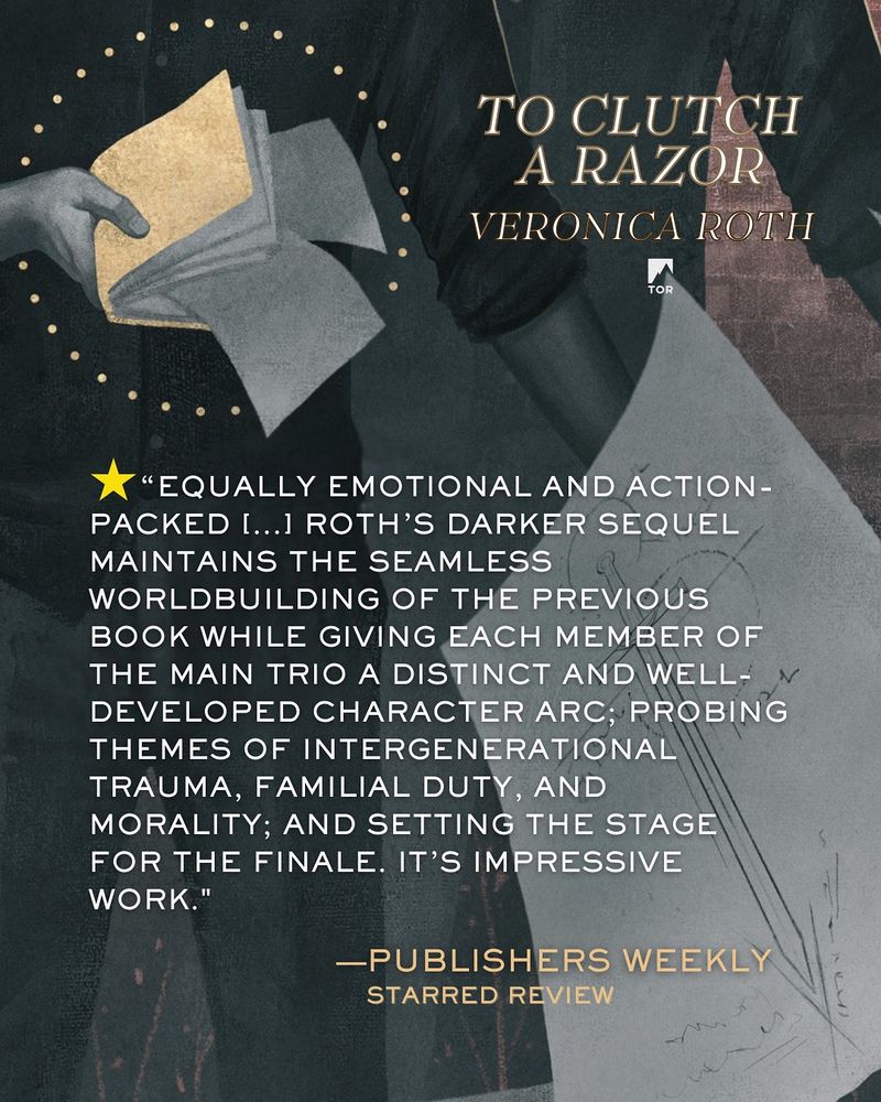 Quote graphic of a starred review of To Clutch A Razor, reading “