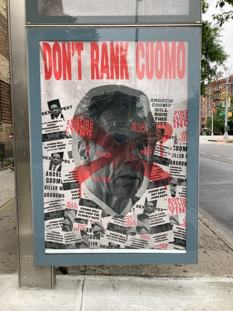 Bus shelter poster saying “don’t rank Cuomo”