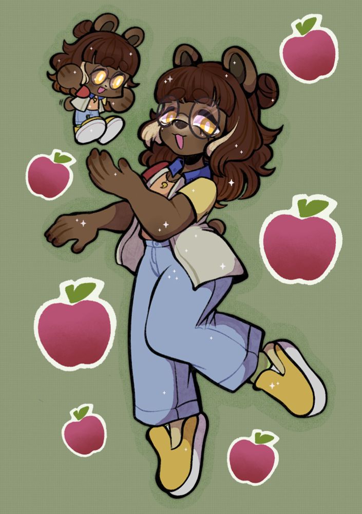 A commission of the user's fursona Ringo, a brown bear anthro