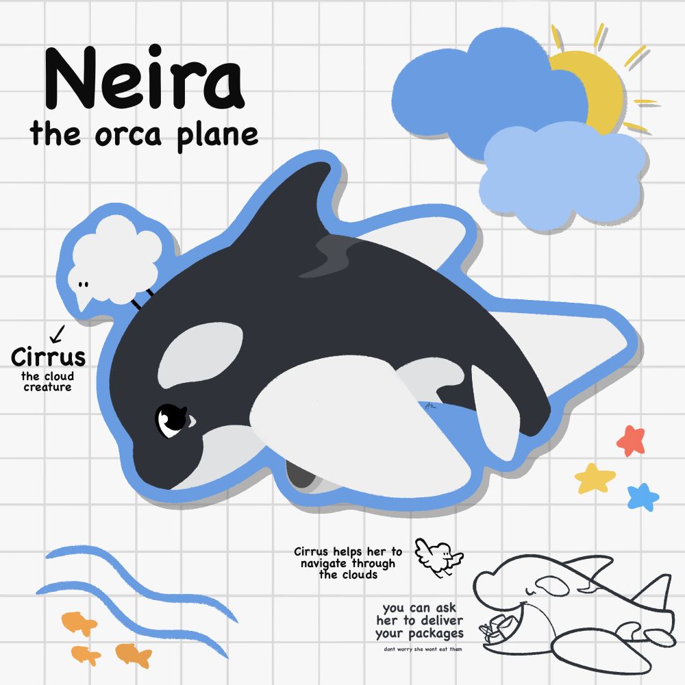 Neira the orca plane and Cirrus the cloud creature thing