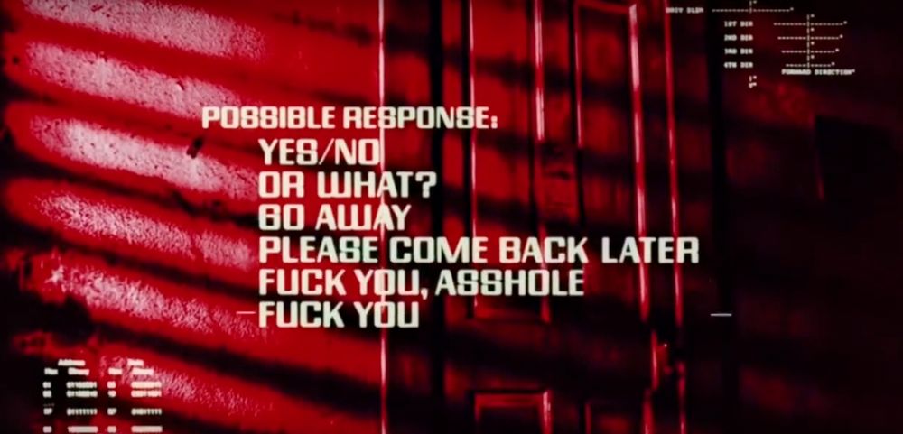 The T800's POV showing various terminator responses to a human.