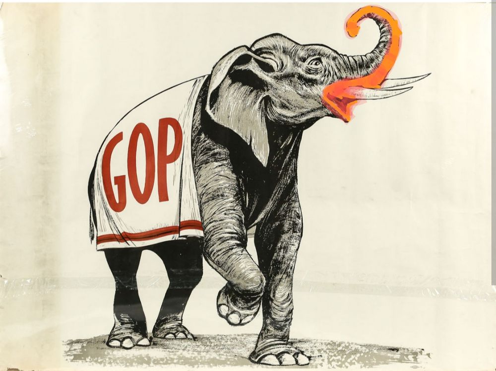 GOP elephant with Drumpf dust on his face
