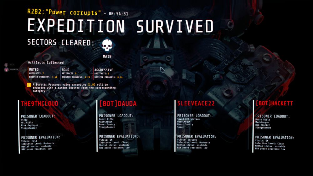 R2B2: "Power corrupts" - 00:54:31
EXPEDITION SURVIVED
SECTORS CLEARED - Main