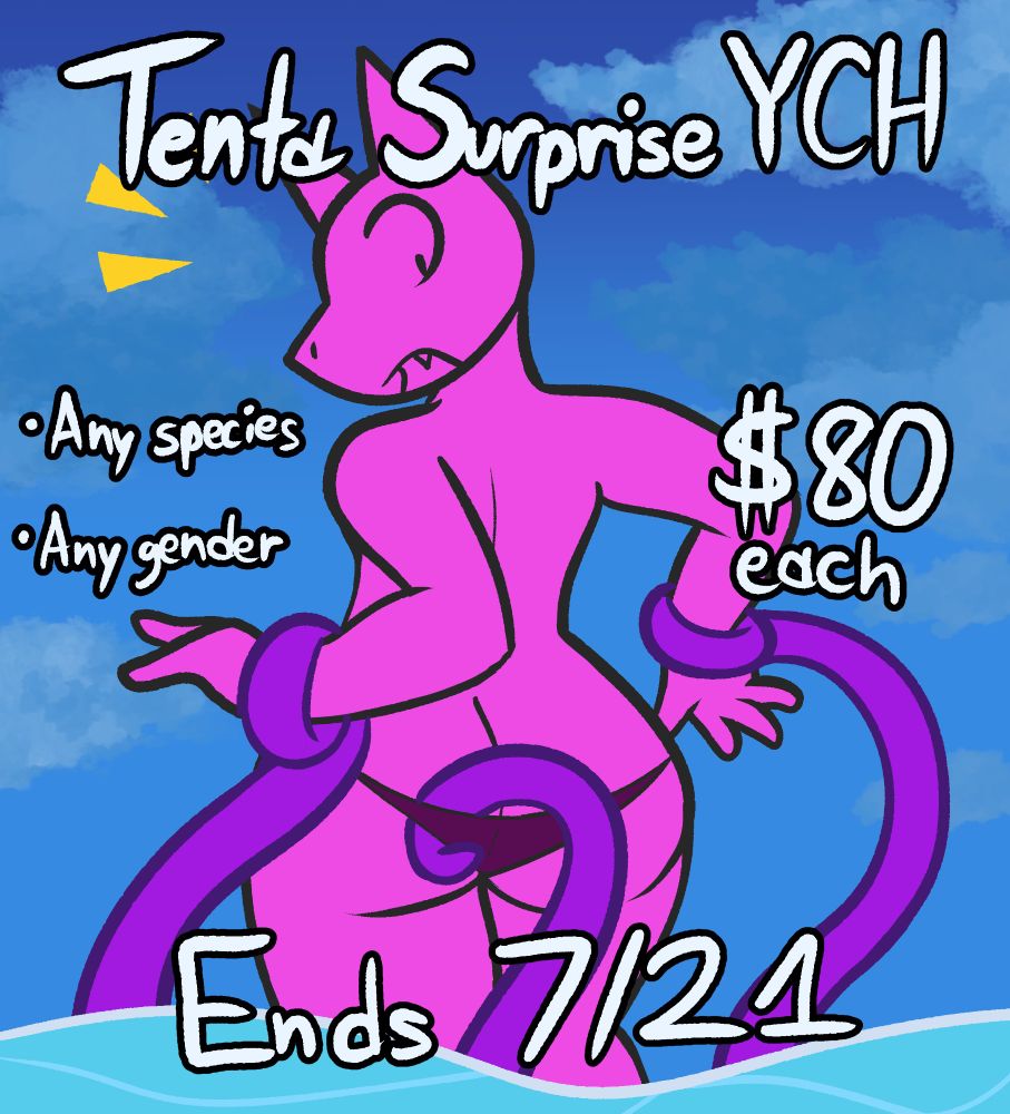 Tentacles sneaking up on a character from behind, pulling their bikini down for a ych