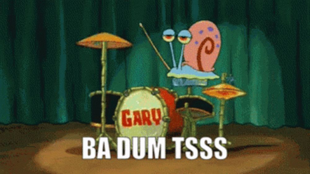 gary from spongebob squarepants is playing drums