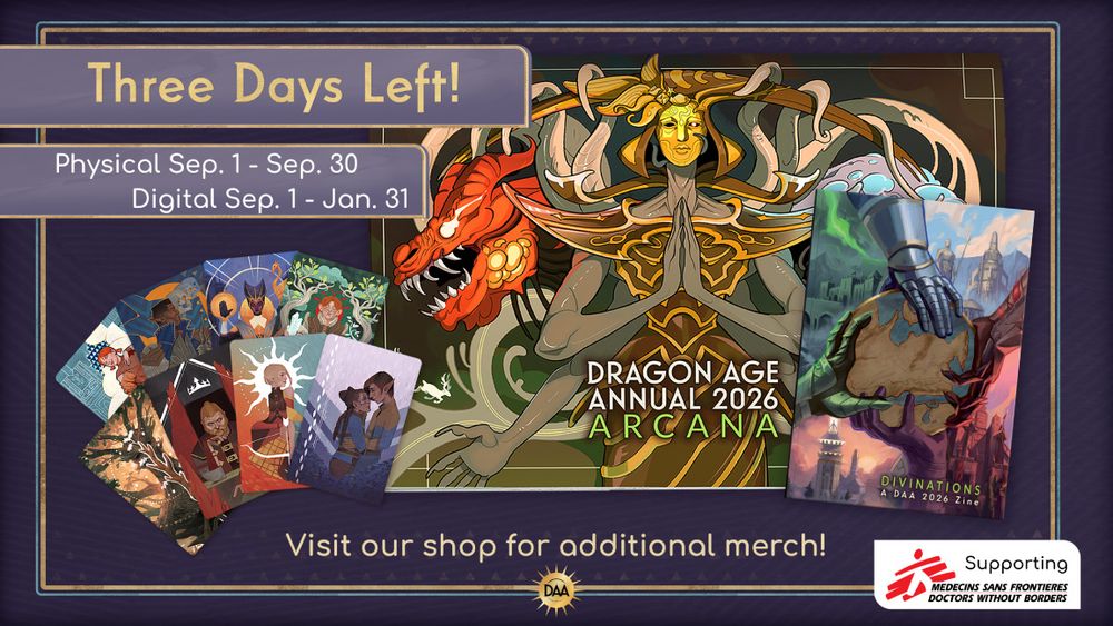 Three Days Left! 

Physical Sep. 1 - Sep. 30 
Digital Sep. 1 - Jan. 31

Visit our shop for additional merch!

Supporting Medecins Sans Frontieres | Doctors Without Borders