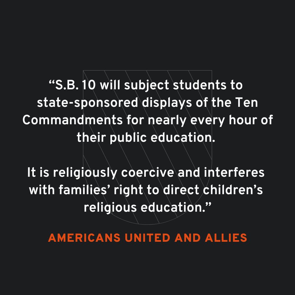 Text image describing opposition to S.B. 10, stating it subjects students to state-sponsored displays of the Ten Commandments in their public education and impacts religious rights.