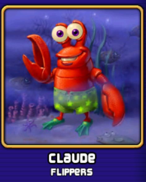 Claude from Popcap's game Peggle. He's a slightly anthropomorphised lobster, insomuch that he's standing on two legs, has lobster claws as "hands" and has a human smile.