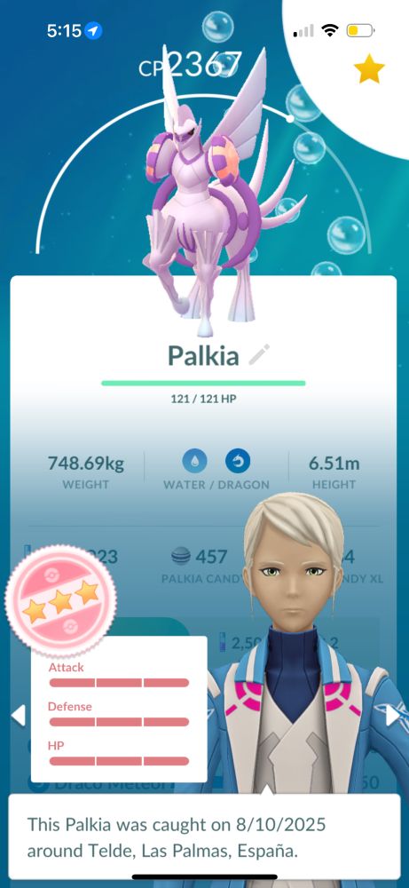 Pokémon Go Screenshot of a hundo Origin Palkia