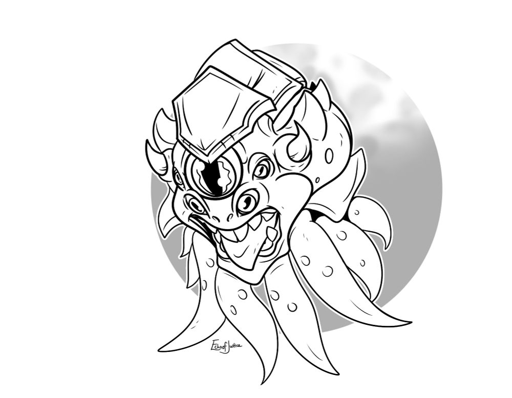 linework of a watcher battle pet that you can colour