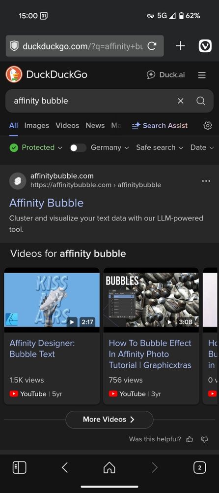 A DuckDuckGo search result page for 