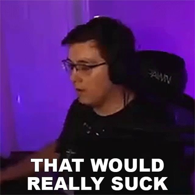 a man wearing headphones and glasses is sitting in a chair with the words `` that would really suck '' .