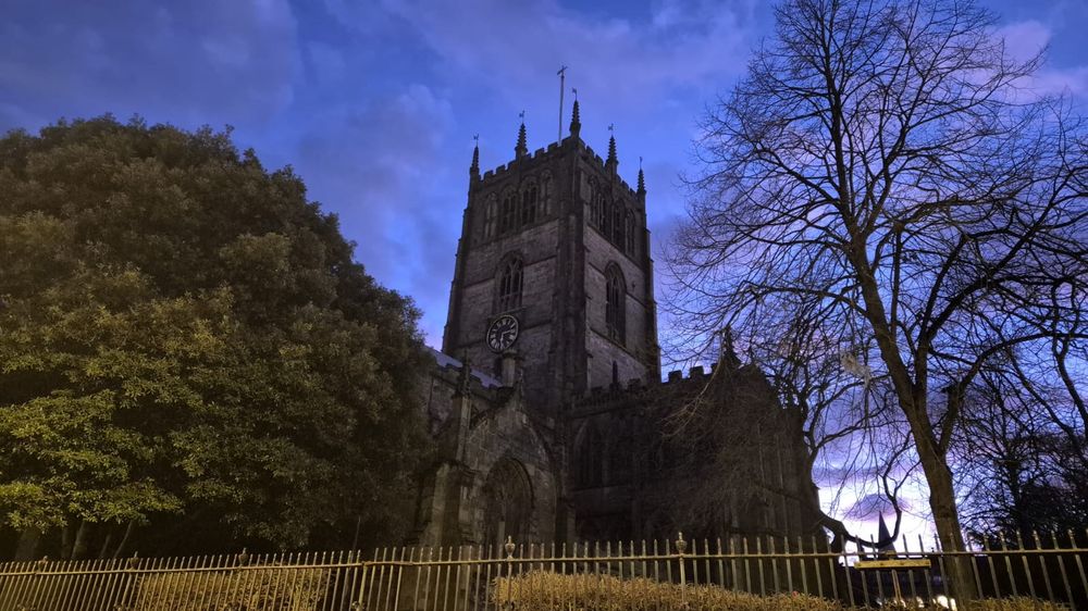 St Mary's Church, Nottingham, against the evening sky.
