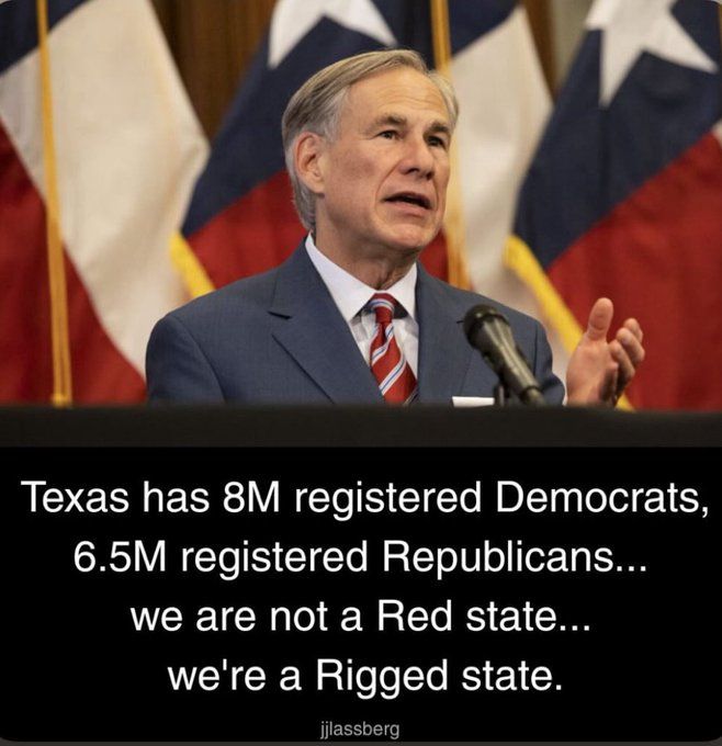 TX = 8MM Dems and 6.5MM repubs
