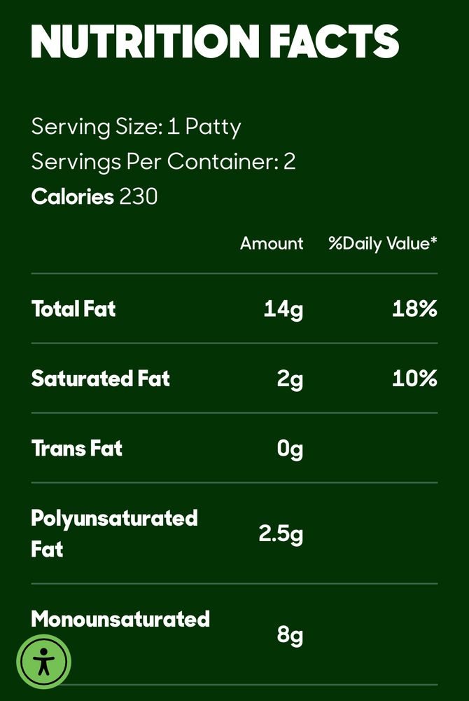 Screenshot from https://www.beyondmeat.com/en-US/products/the-beyond-burger listing nutritional information 