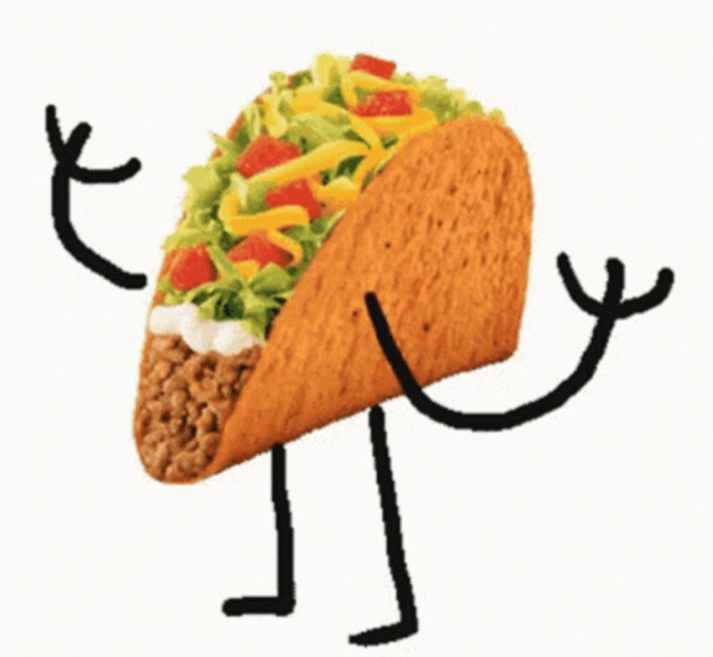 a taco with arms and legs is dancing on a white background