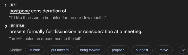 1.US postpone consideration of. 