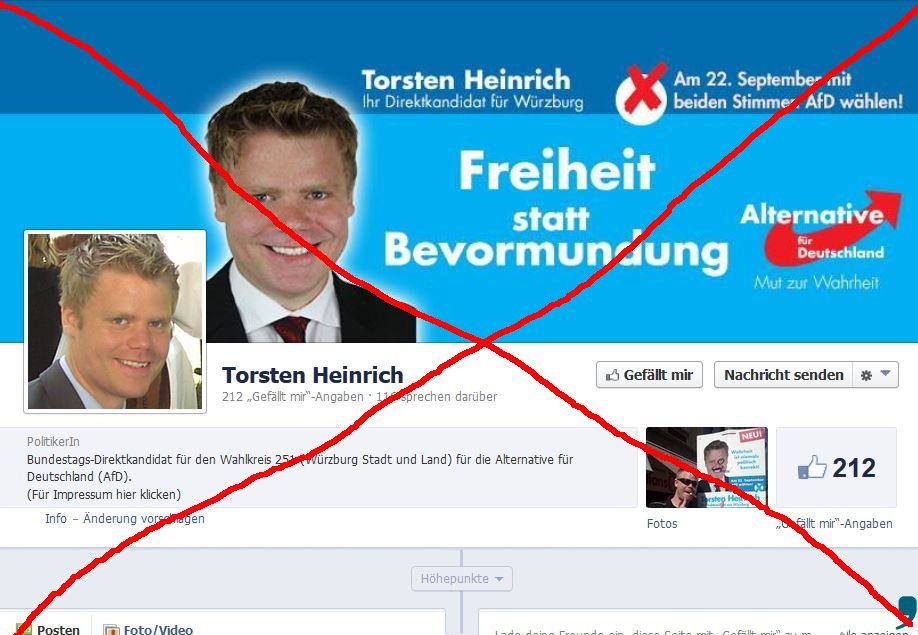 Facebook-Screenshot: AfD-Werbung mit Torsten Heinrich als Direktkandidat der AdF für Würzburg