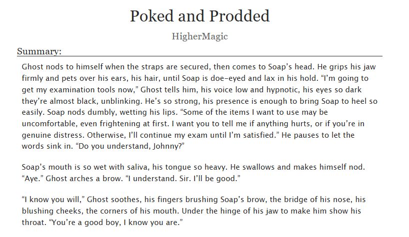 Image showing AO3 screen with title of fic as Poked and Prodded, and the work's summary.