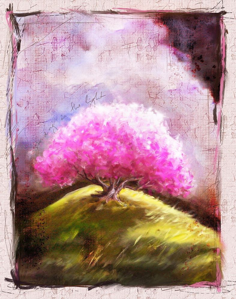 Standing in the Light digital painting of a pink tree by Conni Togel.
Available at sheep-incognito.com