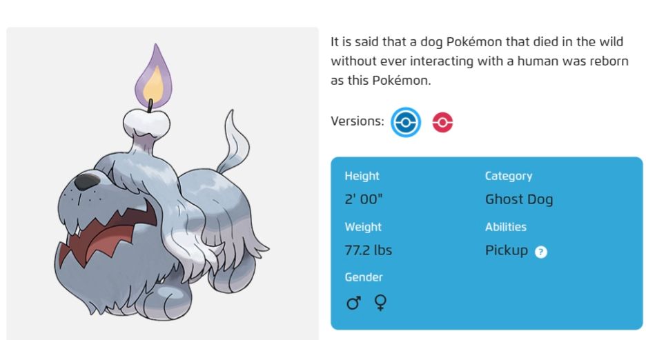 Greavard Pokedex entry 
It is said that a dog Pokémon that died in the wild without ever interacting with a human was reborn as this Pokémon.