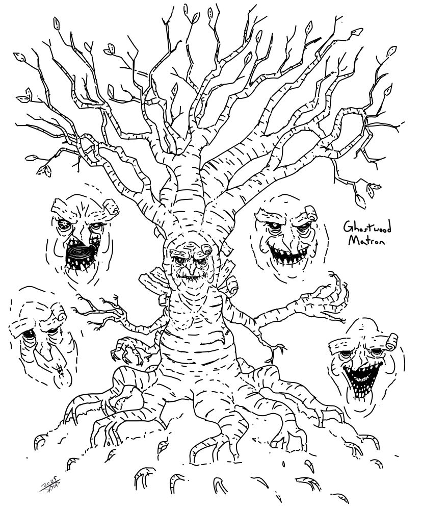 Ghostwood Matron, a gnarled birch tree with the features of an old hag.