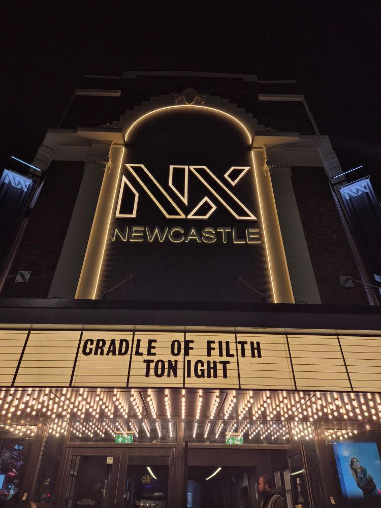 The front of NX Newcastle lit up displaying 'CRADLE OF FILTH - TONIGHT'