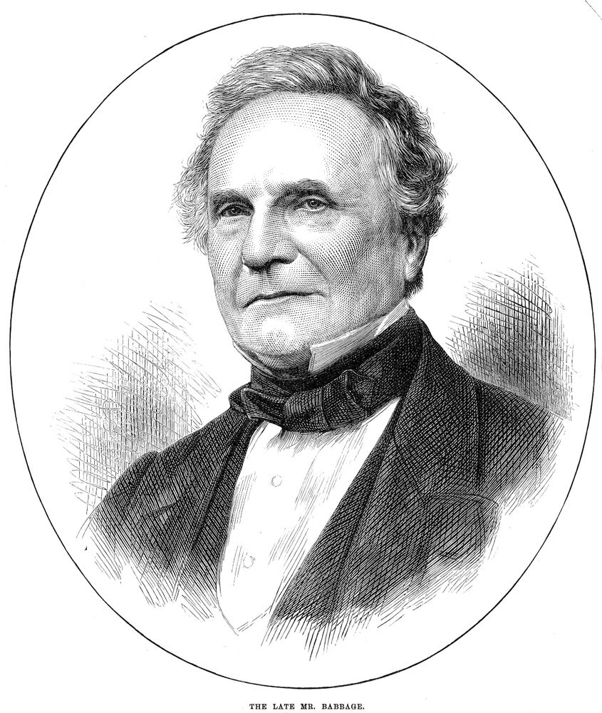 Retrato en grabado para prensa de Charles Babbage.