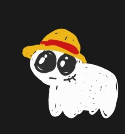 A hastily doodled autism creature but its been given a straw hat and scar to mimic Luffy 