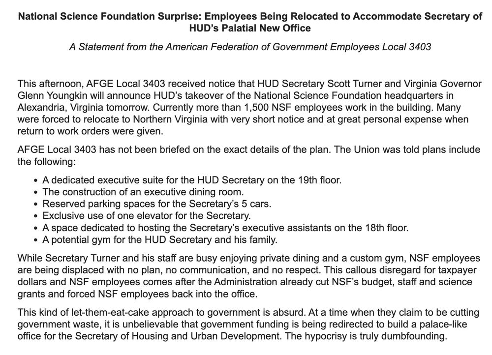 "National Science Foundation Surprise: Employees Being Relocated to Accommodate Secretary of HUD’s Palatial New Office"