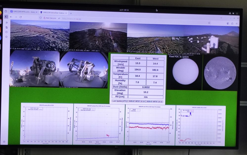 Computer screens showing the telescope and the Sun
