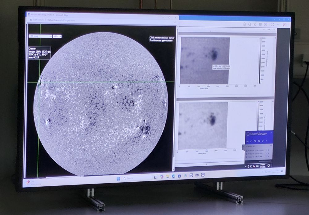 Computer screen showing a magnetogram of the Sun and an interesting active region
