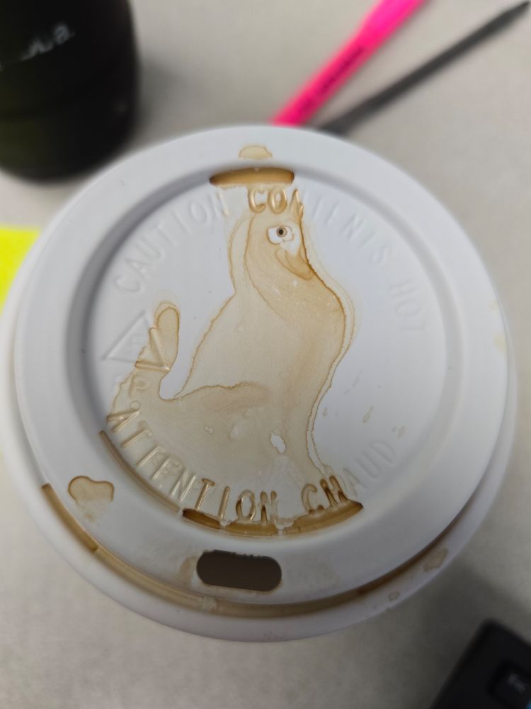 If you use your imagination the Coffee stain on my coffee cup lid is in the shape of a sitting dog 