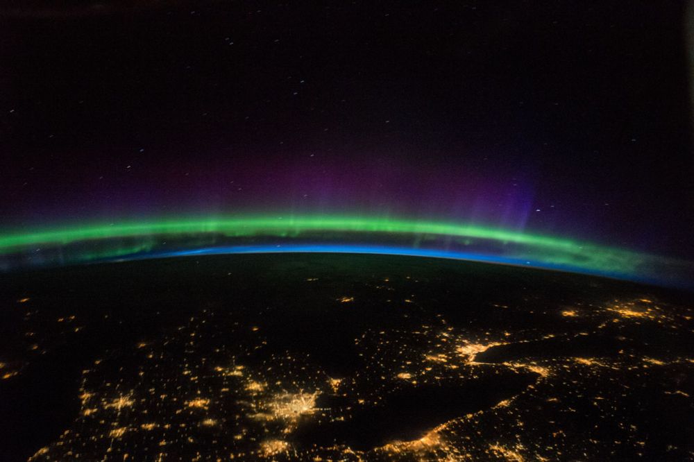 Earth at night and auroras seen from the ISS