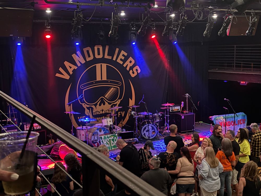 Stage at The Kessler set with gear and Vandoliers backdrop.
