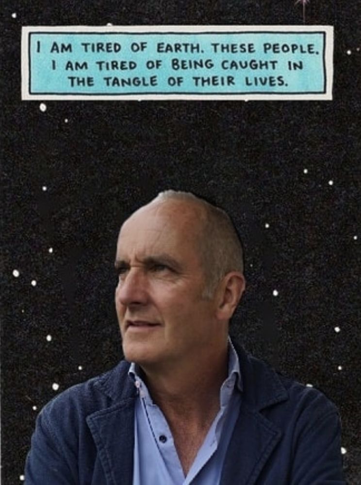 The classic panel from Watchmen with the caption "I am tired of Earth. These people. I am tired of being caught in the tangle of their lives."

But Doctor Manhattan has been replaced by a photo of Kevin McCloud from TV's Grand Designs. 